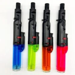Stand Up Adjustable Head Blow Jet Lighter Transparent Body 19cm -Glass Smoke Store C9253 standup adjustable head blow torch jet lighter transparent color body colors