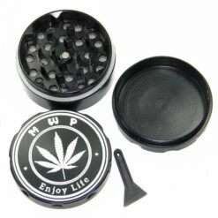 MWP 3Piece Laser Cut Metal Grinder Black Enjoy Life -Glass Smoke Store TM039 MWP 3pieces LC Metal herb grider black detail