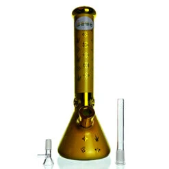 WEGE Golden 7mm Thick Full Glass Beaker Bong 35cm -Glass Smoke Store WG35W190 7mm thick becker ice catcher full glass gold2
