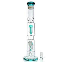 WEGE Double Mushroom Percolator Ice Catcher Straight Bong 43cm -Glass Smoke Store WG43A43 double percolator green2