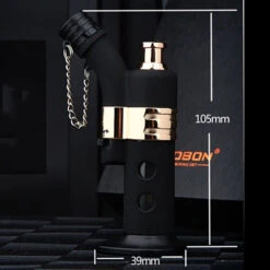 Jobon Chain Lid Window Metal Standing Jet Lighter Gift Box Matt Black -Glass Smoke Store gla21C jobon chain lid standing jet lighter black2