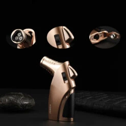 Jobon Triple Flames Impressive Metal Jet Lighter Gift Box Bronze -Glass Smoke Store gla35 jobon triple flame jet lighter gift box bronze detail 1
