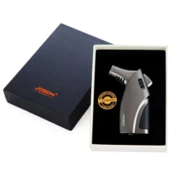 Jobon Triple Flames Impressive Metal Jet Lighter Gift Box Gun Metal -Glass Smoke Store gla35 jobon triple flame jet lighter gift box gun metal box 1