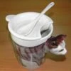 Hand Paint 3D Coffee Tea Mug Leopard Cat With Lid Spoon
