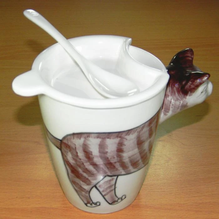 Hand Paint 3D Coffee Tea Mug Leopard Cat With Lid Spoon 4 Hand Paint 3D Coffee Tea Mug Leopard Cat With Lid Spoon - Image 2