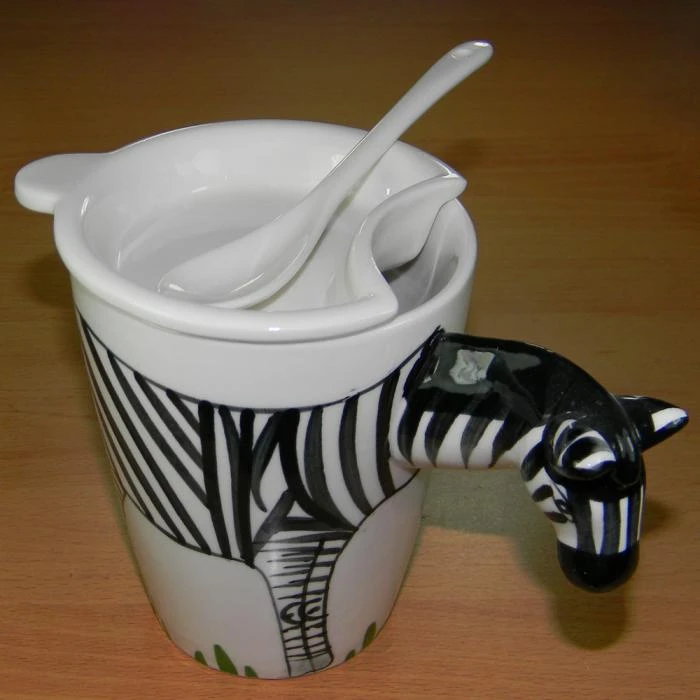 Hand Paint 3D Coffee Tea Mug Zebra With Lid Spoon 3 Hand Paint 3D Coffee Tea Mug Zebra With Lid Spoon