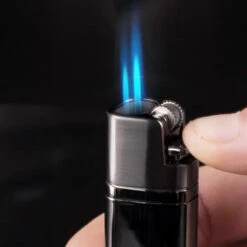 Jobon Flint Lit Twin Flames Gift Jet Lighter Black -Glass Smoke Store jobon gla31B twin flame