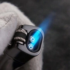 Jobon Flint Lit Twin Flames Gift Jet Lighter Gold -Glass Smoke Store jobon gla31B twin flame2