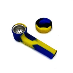 Karmas Silicone Hand Smoking Pipe Yellow Blue Black