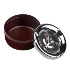 Push Down Stainless Steel Modern Tabletop Cigarette Ashtray With Spinning Tray -Glass Smoke Store metal spinning ashtray brown open