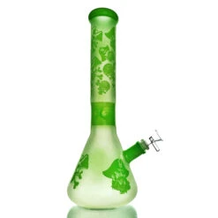 OZS Green Full Thick Glass Large Bong 38cm With Ice Catcher -Glass Smoke Store ozs171B thick full glass multi green large bong with ice catcher 38cm 2