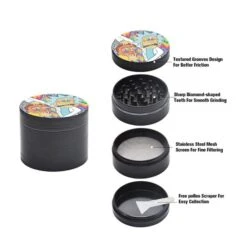 Rick Morty 4 Pieces Top Printed Herb Grinder D40mm -Glass Smoke Store rick morty top print 4piece d40mm metal grinder vertical